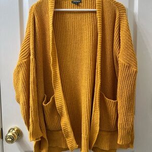 Mustard Yellow Open-Front Cardigan Sweater